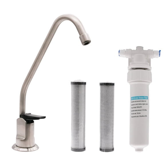 Westbrass CO128-20 8" Touch-Flo Style Pure Cold Water Dispenser Faucet Kit with Under Sink In-line Filter Unit and 2-Pack Replacement Cartridges, Stainless Steel