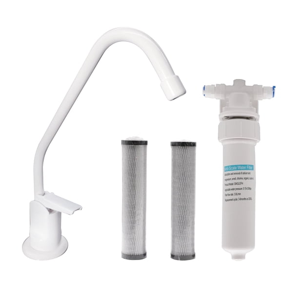 Westbrass CO128-50 8" Touch-Flo Style Pure Cold Water Dispenser Faucet Kit with Under Sink In-line Filter Unit and 2-Pack Replacement Cartridges, Powder Coat White
