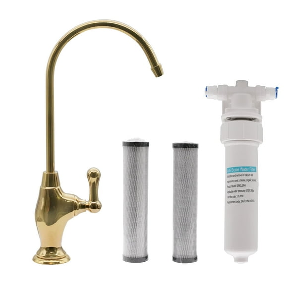 Westbrass 10" Classic 1-Lever Cold Water Dispenser Kit with Under Sink In-line Filter System, Polished Brass