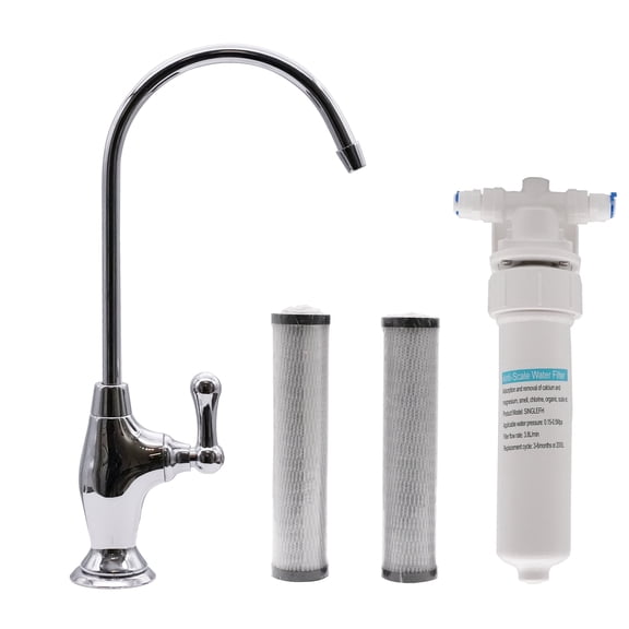 Westbrass 10" Classic 1-Lever Cold Water Dispenser Kit with Under Sink In-line Filter System, Polished Chrome
