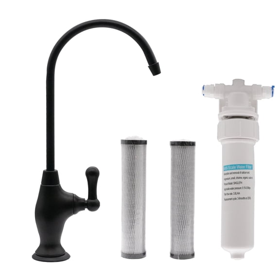 Westbrass 10" Classic 1-Lever Cold Water Dispenser Kit with Under Sink In-line Filter System, Matte Black