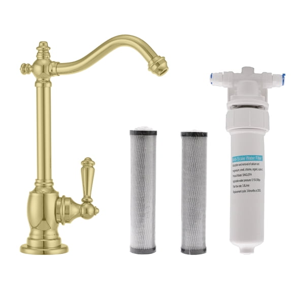 Westbrass 9" Victorian 1-Lever Cold Water Dispenser Kit with Under Sink In-line Filter System, Polished Brass