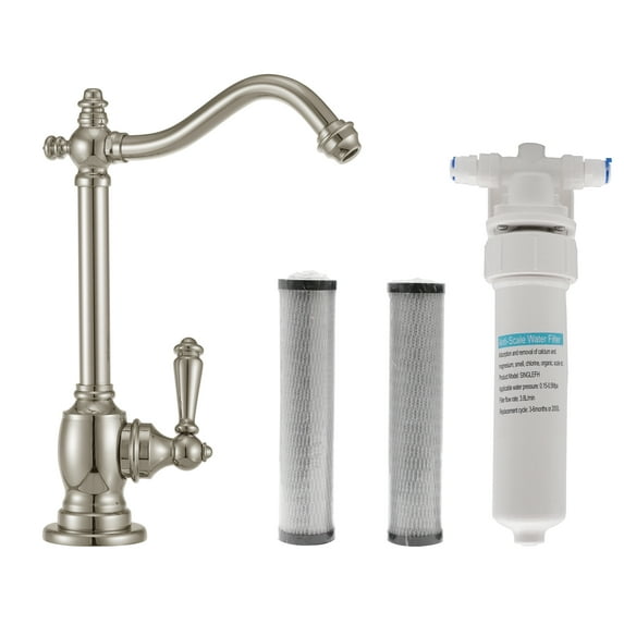 Westbrass 9" Victorian 1-Lever Cold Water Dispenser Kit with Under Sink In-line Filter System, Polished Nickel