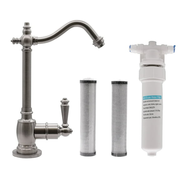 Westbrass 9" Victorian 1-Lever Cold Water Dispenser Kit with Under Sink In-line Filter System, Stainless Steel
