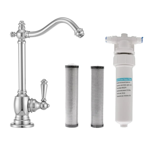 Westbrass 9" Victorian 1-Lever Cold Water Dispenser Kit with Under Sink In-line Filter System, Polished Chrome