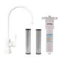 thumbnail image 1 of Westbrass CO131-50 11" Contemporary 1-Lever Handle Cold Water Dispenser Faucet Kit with Under Sink In-line Filter Unit and 2-Pack Replacement Cartridges, Powder Coat White, 1 of 11