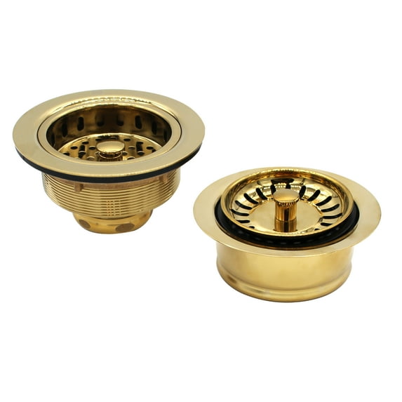 Westbrass COMBO PACK 3-1/2" Post Style Kitchen Sink and Waste Disposal Flange Strainers, Polished Brass