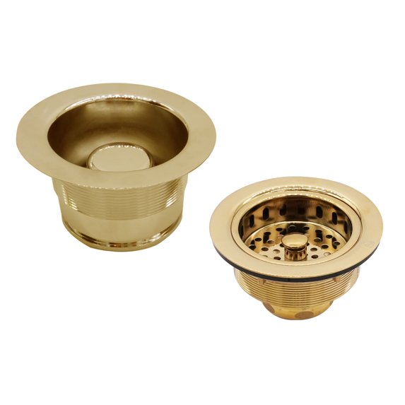 Westbrass CO2185-01 COMBO PACK 3-1/2" Post Style Kitchen Sink Strainer and Waste Disposal Flange with Stopper, Polished Brass