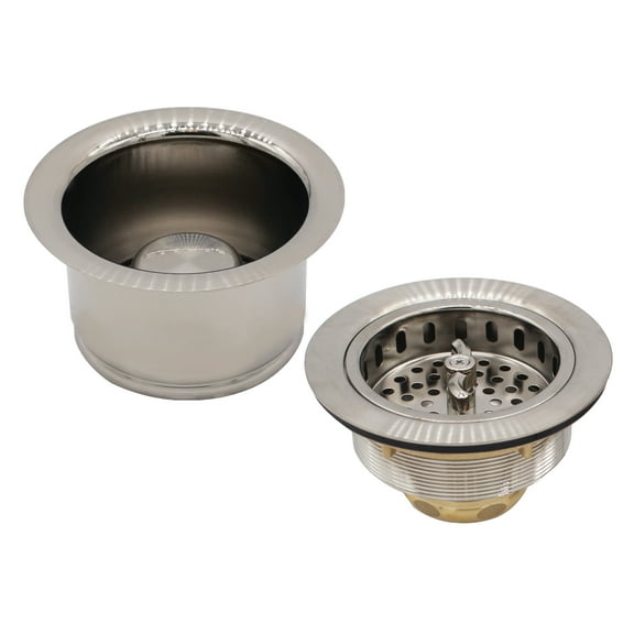 Westbrass COMBO PACK 3-1/2" Wing Nut Style Sink Strainer and Extra-Deep Waste Disposal Trim, Stainless Steel