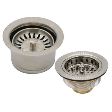 Westbrass CO2196-07 COMBO PACK 3-1/2" Post Style Kitchen Sink Strainer and Extra-Deep Waste Disposal Flange with Stopper, Satin Nickel