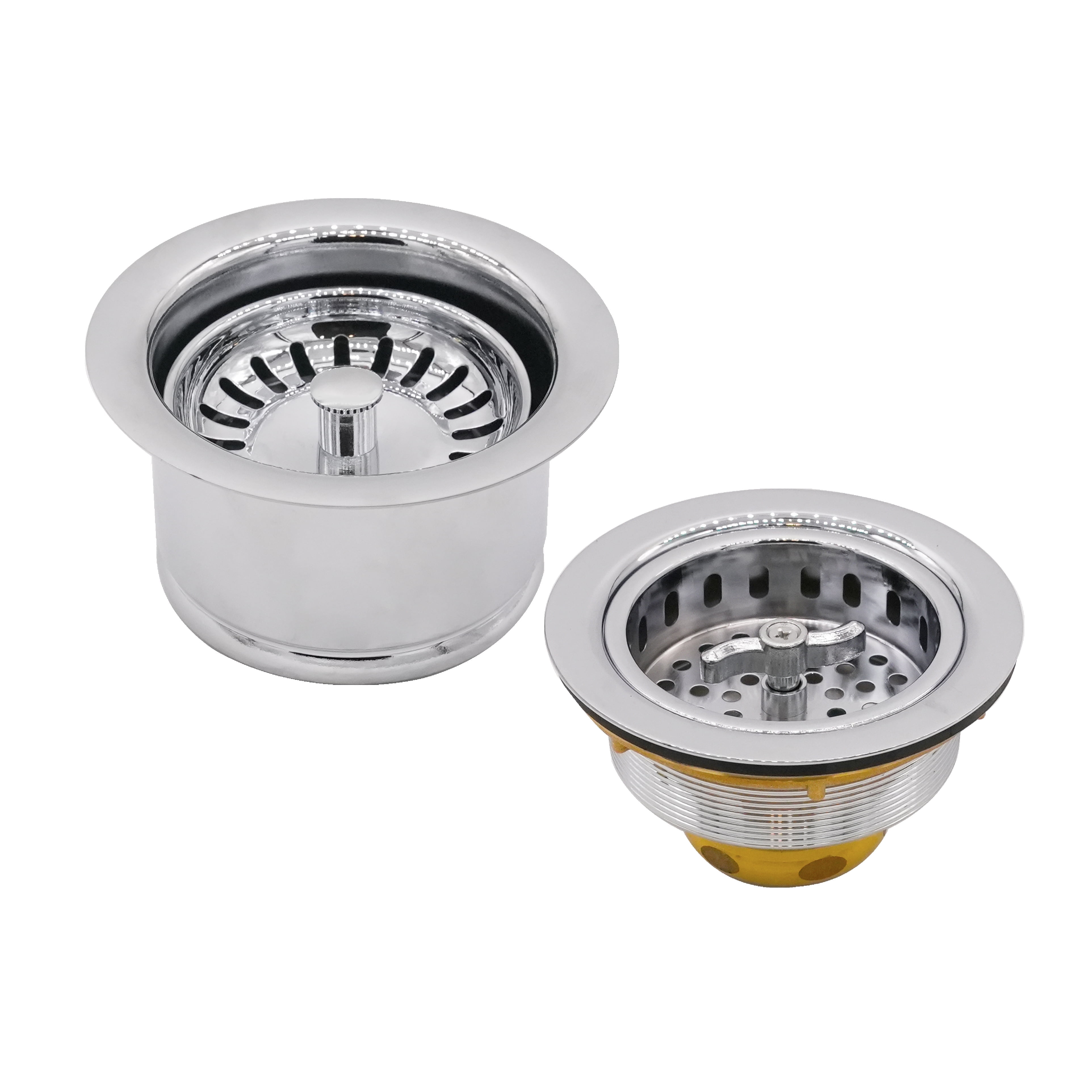 Westbrass COMBO PACK 3-1/2" Wing Nut Style Sink Strainer and Extra-Deep Waste Disposal Trim, Polished Chrome