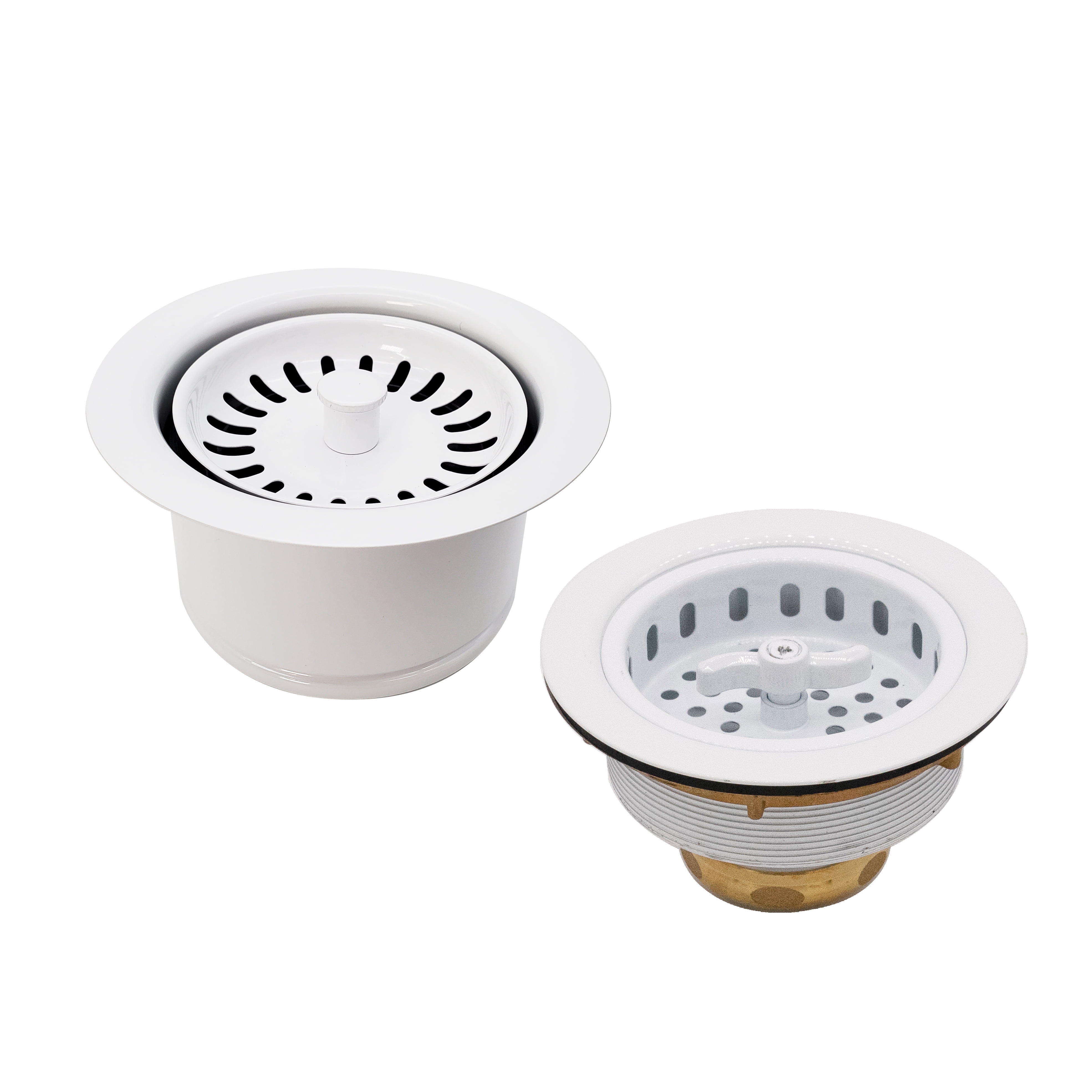 Westbrass COMBO PACK 3-1/2" Wing Nut Style Sink Strainer and Extra-Deep Waste Disposal Trim, Powder Coat White