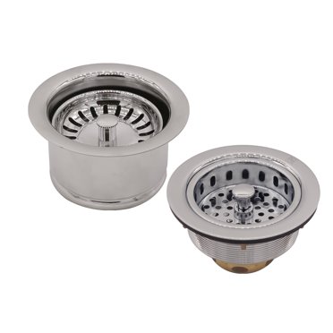 Westbrass CO2196S-05 COMBO PACK 3-1/2" Post Style Kitchen Sink Strainer and Extra-Deep Waste Disposal Flange with Strainer Stopper, Polished Nickel