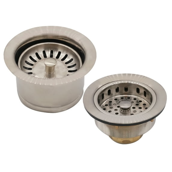 Westbrass COMBO PACK 3-1/2" Post Style Sink Strainer and Extra-Deep Waste Disposal Trim, Stainless Steel