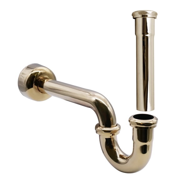 Westbrass CO400-8-01 1-1/2" Brass Bathroom Sink P-Trap with 8" Slip Joint Extension Tube, Polished Brass