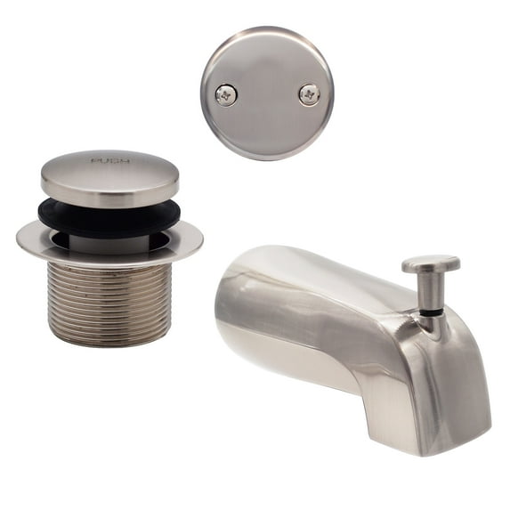 Westbrass CO531-07 5-1/4" Front Diverter Tub Spout with Tip-Toe Drain and 2-Hole Overflow Trim, Satin Nickel
