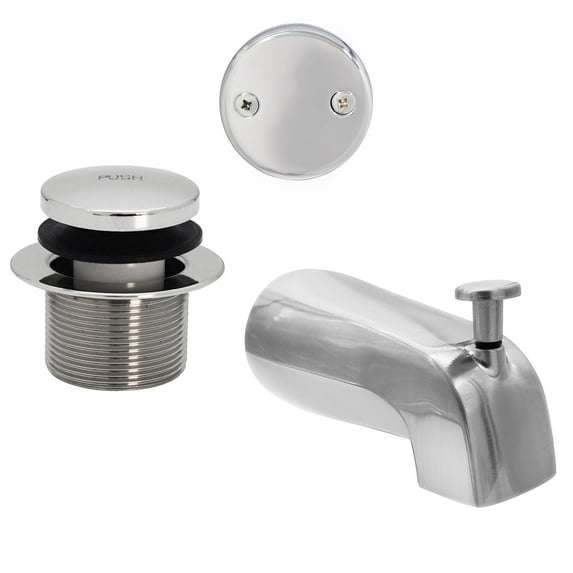 Westbrass CO531-26 5-1/4" Front Diverter Tub Spout with Tip-Toe Drain and 2-Hole Overflow Trim, Polished Chrome