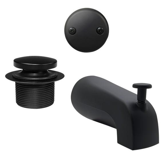 Westbrass CO531-62 5-1/4" Front Diverter Tub Spout with Tip-Toe Drain and 2-Hole Overflow Trim, Matte Black
