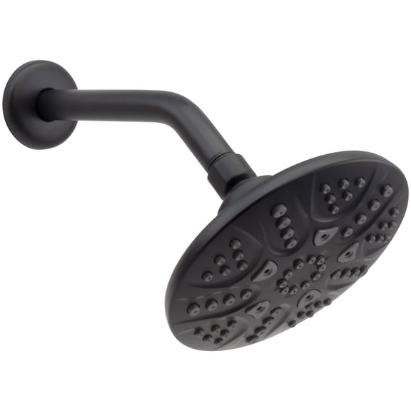 Westbrass CO571-62 6" Round Thin 5-Function Adjustable Spray Shower Head with 8" Wall Mount Arm, Matte Black