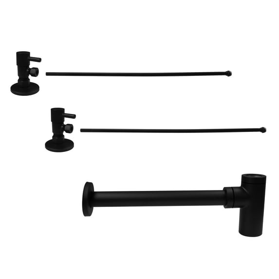 Westbrass Console Sink 20" Supply Kit with Qubic Bottle Trap and 1/4-Turn Angle Stops, Matte Black