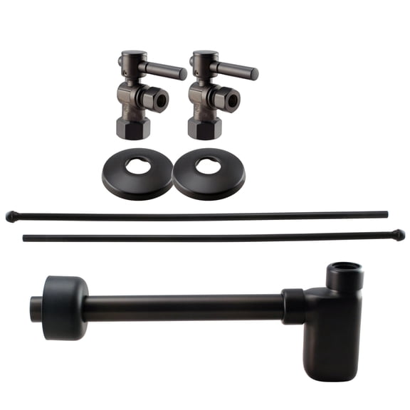 Westbrass Console Sink Trim Kit with European flat trap, Bullnose Lines and IPS Lever Handle Angle Stops, Oil Rubbed Bronze