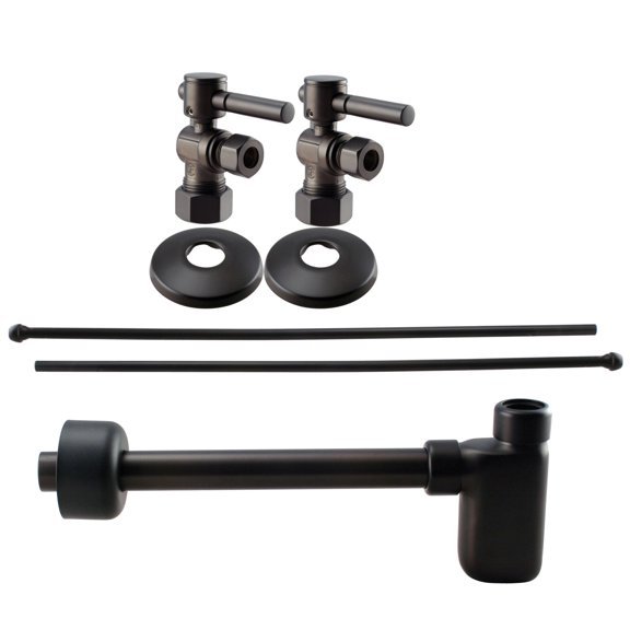 Westbrass Console Sink Trim Kit with European flat trap, Bullnose Lines and Lever Handle Angle Stops, Oil Rubbed Bronze
