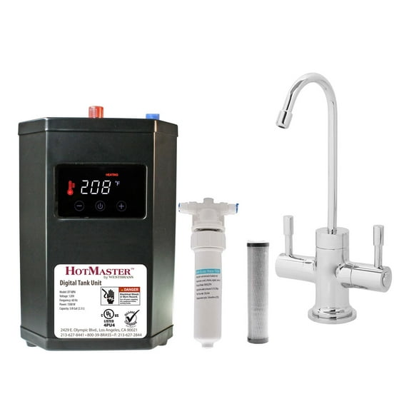 Westbrass Contemporary 10" 2-Handle Hot and Cold Water Dispenser Faucet with Digital Heating Tank, Polished Chrome