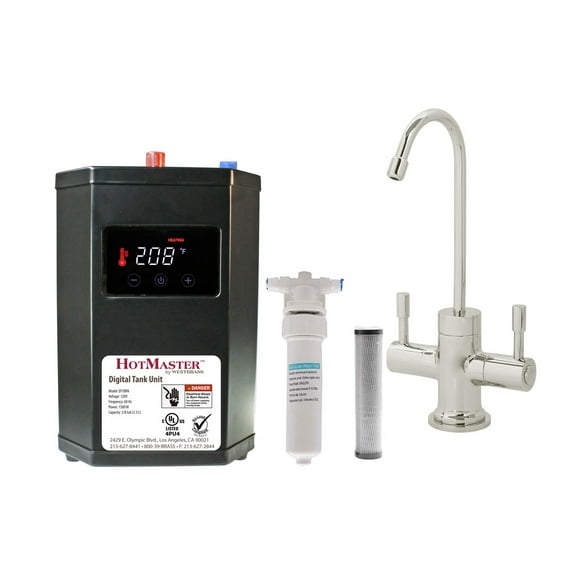 Westbrass Contemporary 10" 2-Handle Hot and Cold Water Dispenser Faucet with Digital Heating Tank, Polished Nickel
