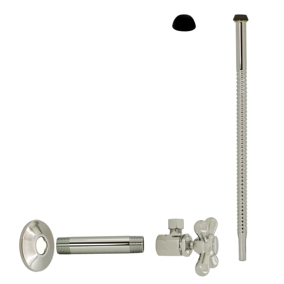 Westbrass Cross Handle Angle Valve with 12" Corrugated Supply Line for Faucet and Toilet, Polished Nickel