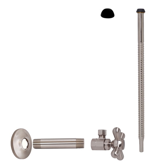 Westbrass Cross Handle Angle Valve with 12" Corrugated Supply Line for Faucet and Toilet, Satin Nickel