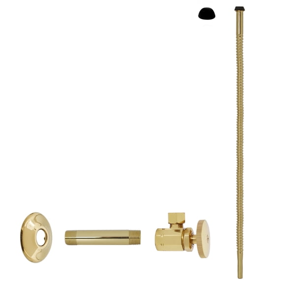 Westbrass Round Handle Angle Valve with 20" Corrugated Supply Line for Faucet and Toilet, Polished Brass