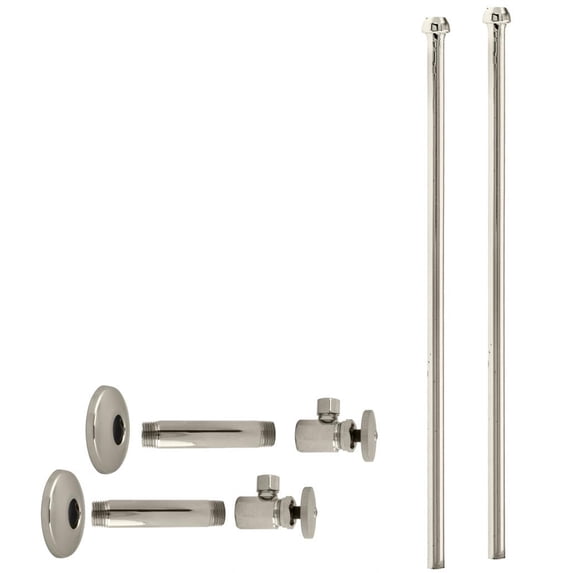 Westbrass 20" Bullnose Dual Facuet Supply Line Kit with Round Handle Angle Shut Off Valves, Polished Nickel