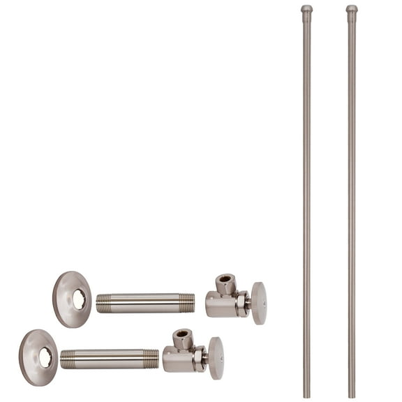 Westbrass 20" Bullnose Dual Facuet Supply Line Kit with Round Handle Angle Shut Off Valves, Satin Nickel