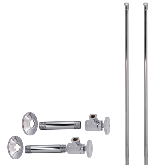 Westbrass 20" Bullnose Dual Facuet Supply Line Kit with Round Handle Angle Shut Off Valves, Polished Chrome
