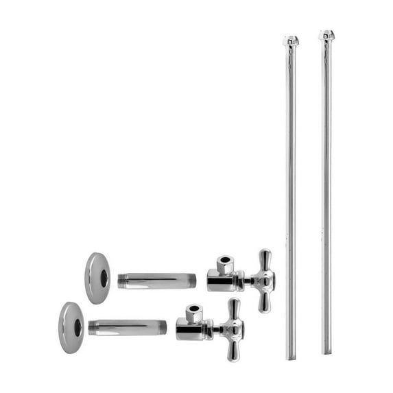 Westbrass 20" Bullnose Dual Facuet Supply Line Kit with Cross Handle Angle Shut Off Valves, Polished Chrome