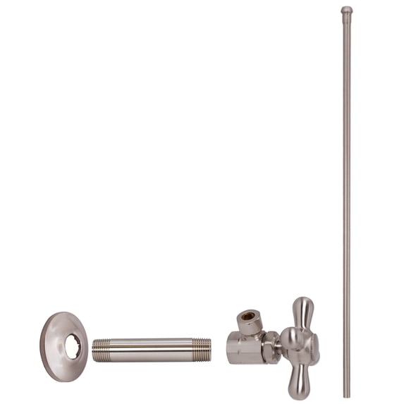 Westbrass 20" Flat Head Toilet Supply Line Kit with Cross Handle Angle Valve, Satin Nickel