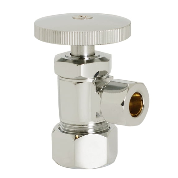 Westbrass Round Handle Angle Stop, 1/2" Copper Pipe Inlet with 3/8" Compression Outlet, Polished Nickel