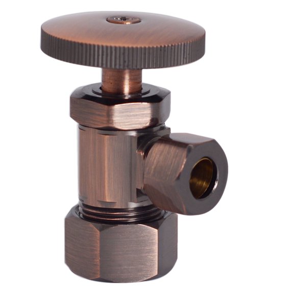 Westbrass Round Handle Angle Stop, 1/2" Copper Pipe Inlet with 3/8" Compression Outlet, Antique Copper