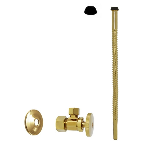 Westbrass 12" Bendable Corrugated Faucet and Toilet Supply Kit with 1/4-Turn Round Handle Angle Stop, Polished Brass