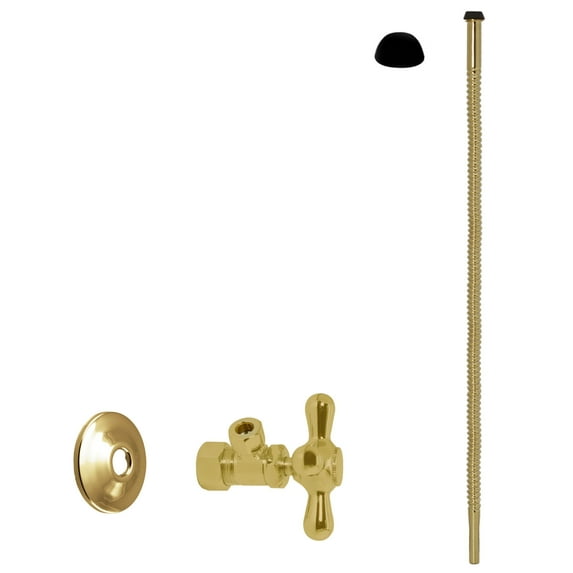 Westbrass 20" Corrugated Faucet or Toilet Supply Kit with Cross Handle Angle Valve, Polished Brass