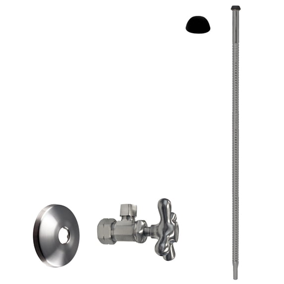 Westbrass 20" Corrugated Faucet or Toilet Supply Kit with Cross Handle Angle Valve, Satin Nickel