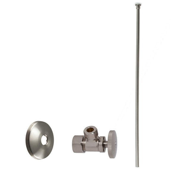 Westbrass 3/8" x 20" Flat Head Supply Line Toilet Kit with Round Handle Angle Valve, Satin Nickel
