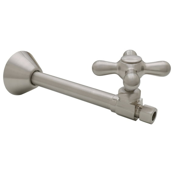 Westbrass Cross Handle Straight Valve with 5 inch Copper Sweat Extension Tube, Satin Nickel