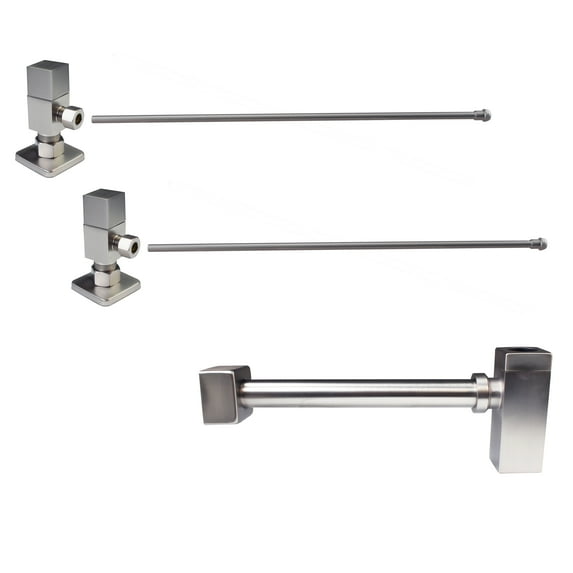 Westbrass D1338QSL-07 Qubic Trap 1/4-Turn Pedestal Sink Supply Kit with Bull Nose Riser lines and Square Angle Stop Valves, Satin Nickel