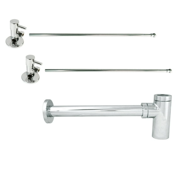 Westbrass Console Sink 20" Supply Kit with Qubic Bottle Trap and 1/4-Turn Angle Stops, Polished Nickel