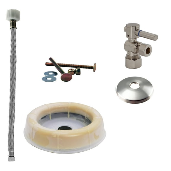 Westbrass D1612TBL-07 1/2" Lever Handle Angle Stop Toilet Installation Kit with Steel Supply Line, Wax Ring and Flange, Satin Nickel