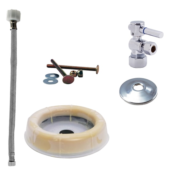 Westbrass D1612TBL-26 1/2" Lever Handle Angle Stop Toilet Installation Kit with Steel Supply Line, Wax Ring and Flange, Polished Chome