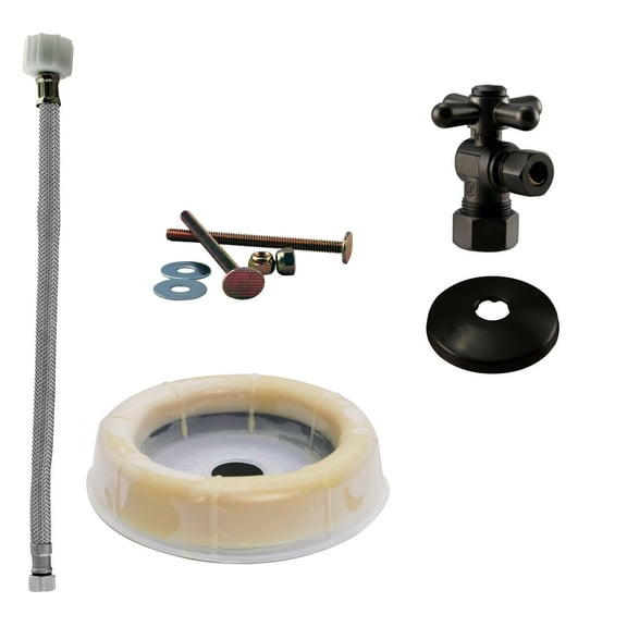 Westbrass D1612TBX-12 1/2" Cross Handle Angle Stop Toilet Installation Kit with Steel Supply Line, Wax Ring and Flange, Oil Rubbed Bronze