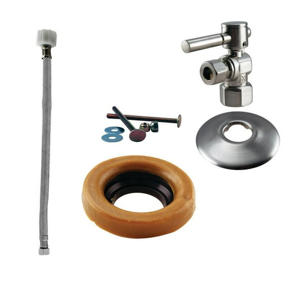 Westbrass Lever Handle Angle Stop Toilet Kit with Supply Line, Wax Ring & Flange, Satin Nickel