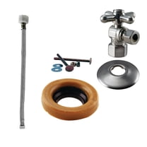 Westbrass D1613TBX-07 IPS 1/2" Cross Handle Angle Stop Toilet Installation Kit with Steel Supply Line, Wax Ring and Flange, Satin Nickel